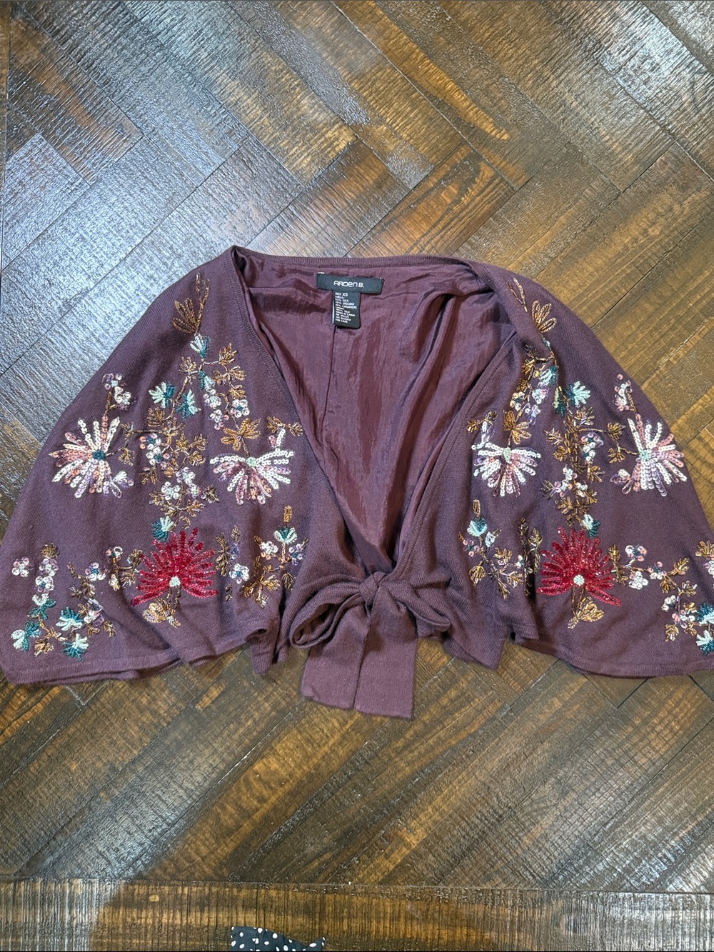 Arden B Y2K Silk Cashmere Beaded Embroidered Tie Front Shrug XS - Picture 4 of 11
